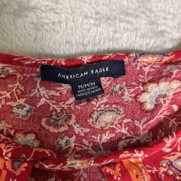 American Eagle Mini Drop Waist Dress Womens M Floral Bohemian Smocked Cottage - Picture 4 of 7